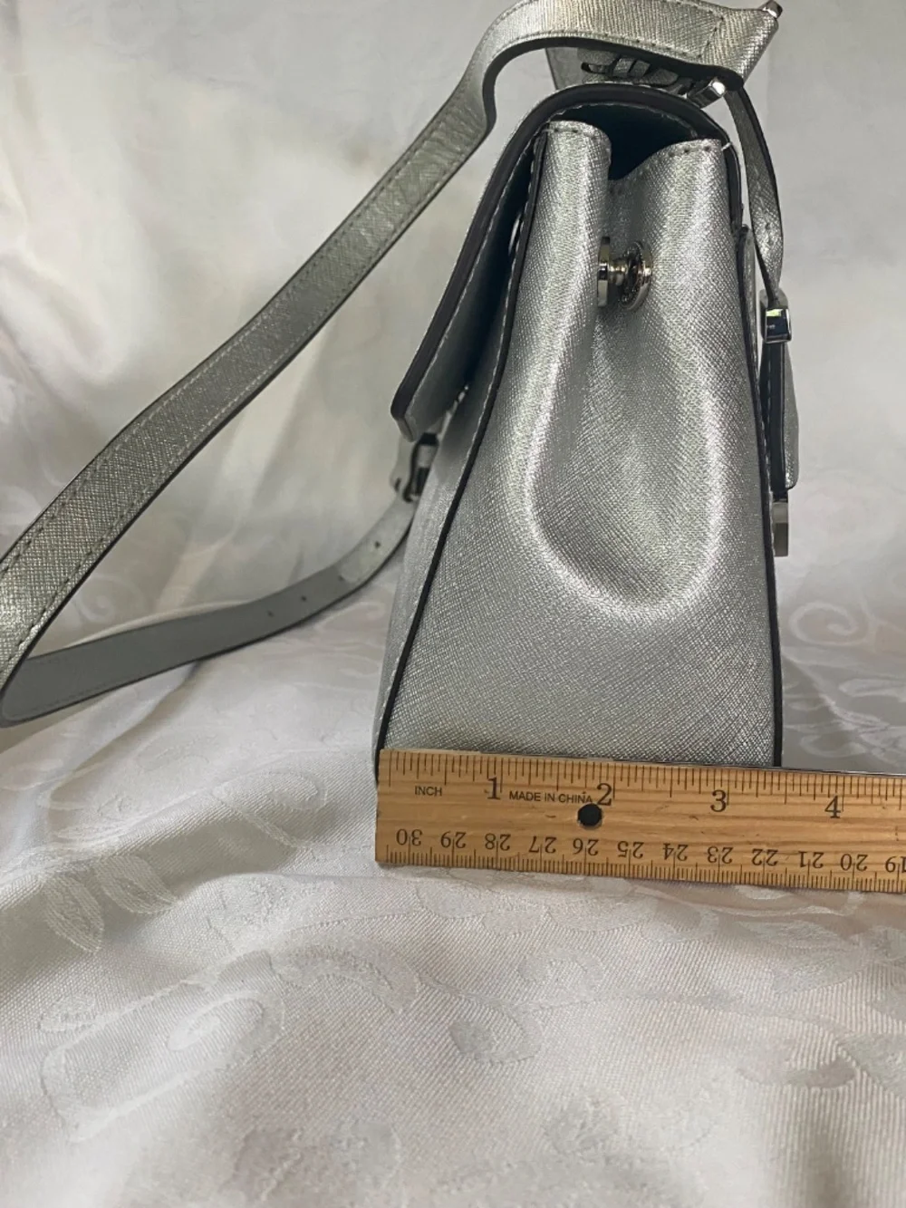 Michael Kors Silver Saffiano Leather Satchel Crossbody Bag